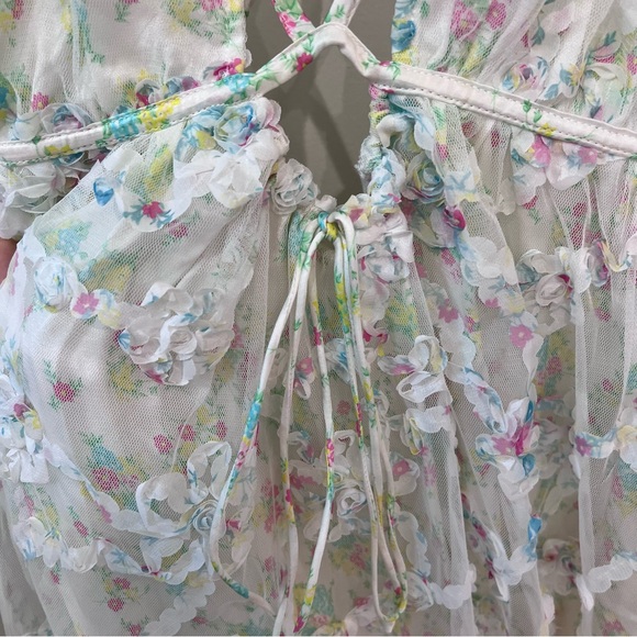For Love & Lemons NWT Becky Floral Appliqué Mini Dress Strappy Plunging White XL - Picture 8 of 16